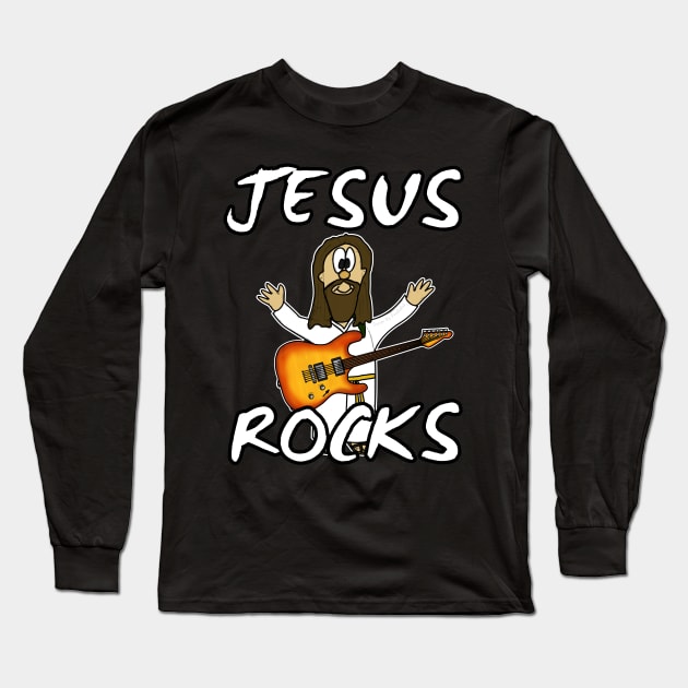 Jesus Rocks Electric Guitar Christian Guitarist Long Sleeve T-Shirt by doodlerob